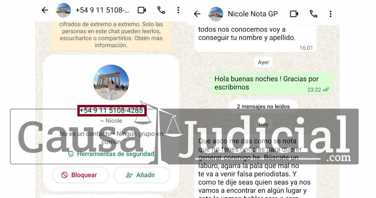 Las amenazas de la panelista de Mariana Brey, Nicole Ayelén Barrera, contra la Directora de Grupo Periodismo, Isabel Marín. (Foto: Causa Judicial)