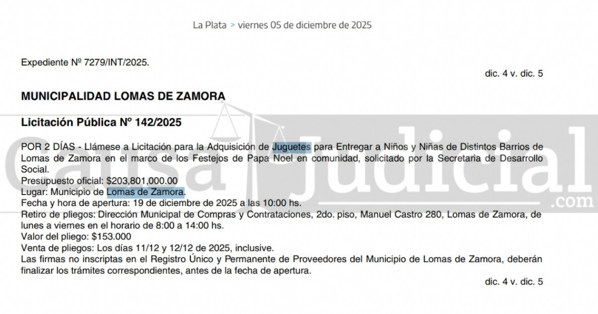 El gasto navideño de la comuna generó una nueva polémica en Lomas de Zamora
