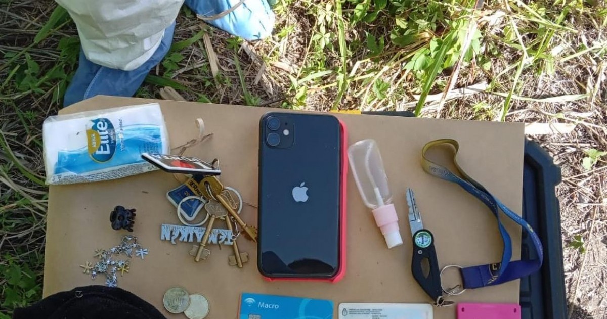 Dentro de la riñonera había un celular, el DNI de la mujer, dos tarjetas SUBE y una botella de alcohol en gel.