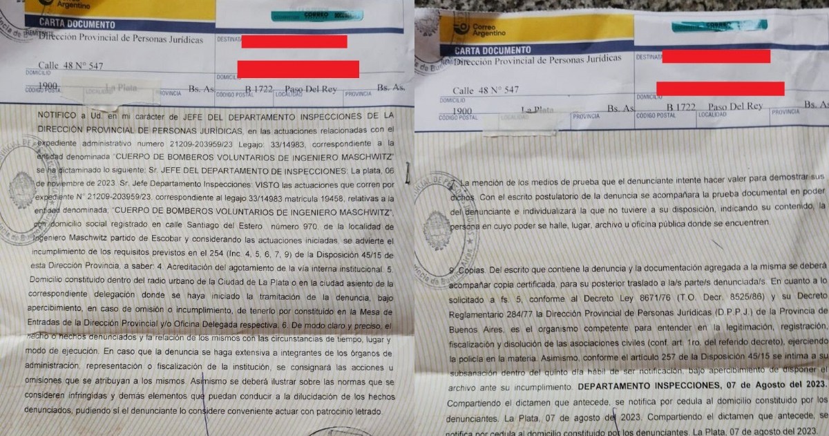 Carta documento con el que intentan intimar a un vecino de Moreno.