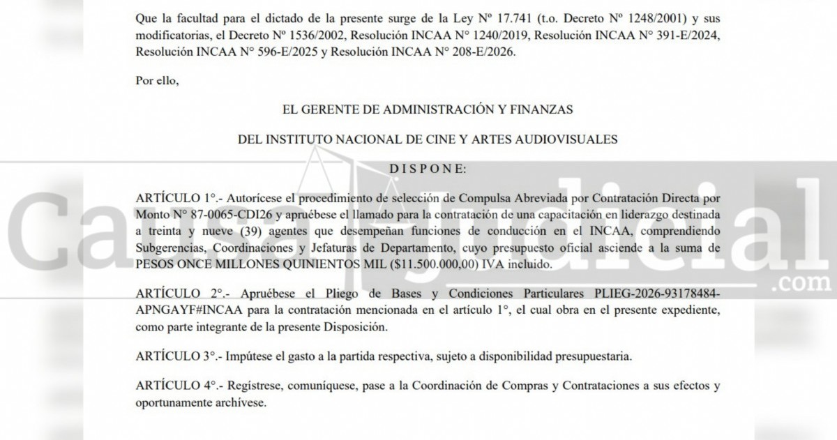 La austeridad del Gobierno no llegó al INCAA: aprobaron una costosa capacitación para 39 agentes