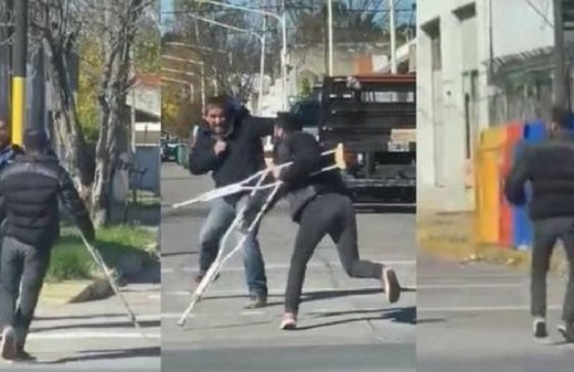 Pelea milagrosa en un semáforo de Pergamino: un lisiado mendigo se curó, abandonó las muletas y escapó corriendo