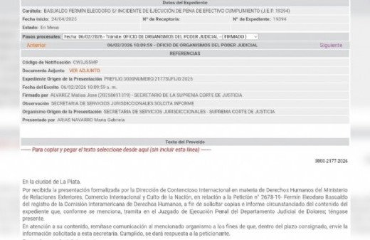 La Corte bonaerense solicitó un informe detallado del caso Basualdo por seguimiento en derechos humanos
